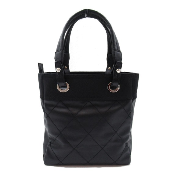 Chanel Paris Canvas PM Bag PVC Coated Tote Biarritz Black - Picture 1 of 10